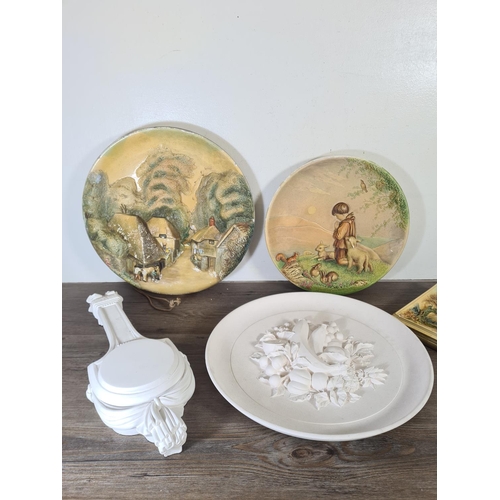 286A - Five pieces of Bossons chalkware comprising, unpainted Fruit wall plaque with certificate of authent... 