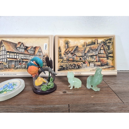 289 - Ten items to include three Osborne Ivorex wall plaques, Animal Kingdom fine porcelain bird figurine,... 