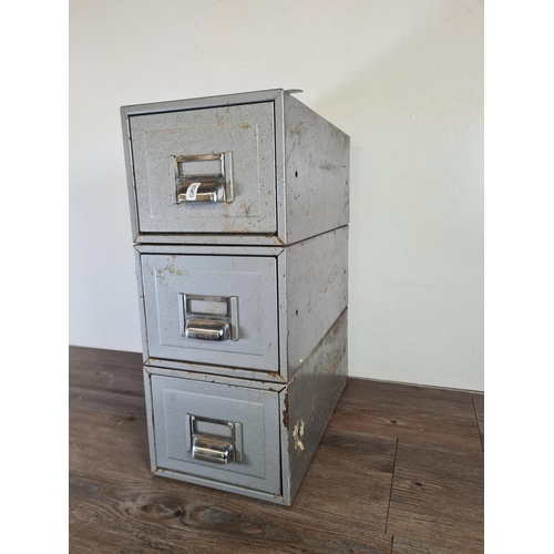 316 - Three mid 20th century grey metal index filing cabinets - each approx. 16cm high x 20cm wide x 39cm ... 