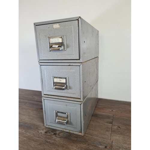 317 - Three mid 20th century grey metal index filing cabinets - each approx. 16cm high x 20cm wide x 39cm ... 