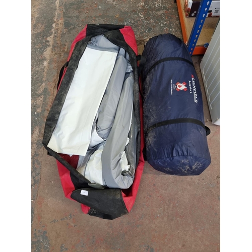 550 - Two bagged pieces of camping equipment, one Lichfield Arapaho 6 person tent and one Fiamma caravan a... 