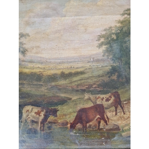 173 - Two 19th century framed oils on canvas of cattle, one signed W. Heap - both approx. 67cm wide x 50cm... 