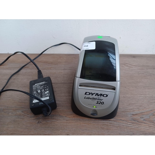 733 - A Dymo LabelWriter 320 II label printer with power adaptor