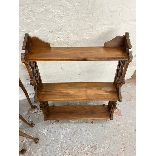 68 - Five pieces of furniture, one oak nest of tables, one Queen Anne style walnut nest of tables, one Vi... 