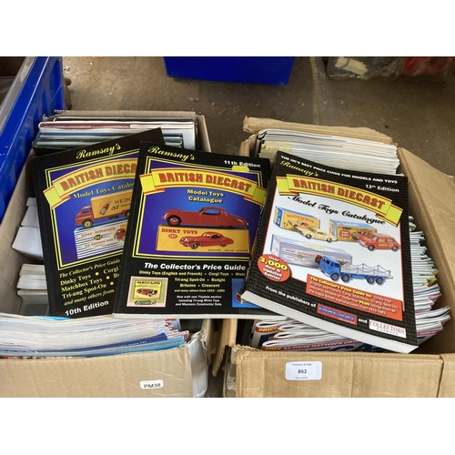 862 - Two boxes containing toy related publications, one containing Die-Cast Collector magazines and one c... 