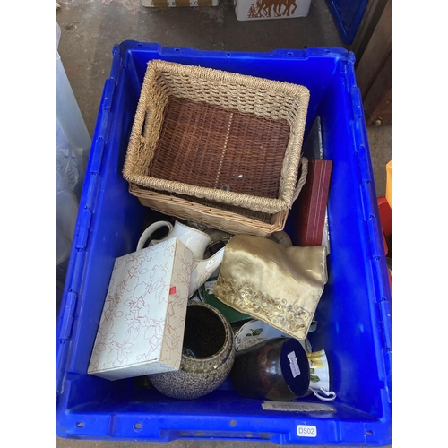 864 - Three boxes containing cutlery, Royal Doulton and Carlton Ware ceramics, Hella spotlights, clock, co... 