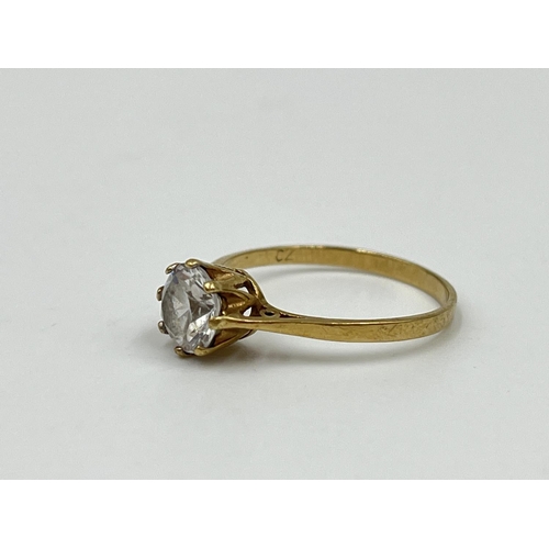 1081 - A hallmarked Birmingham 9ct gold and clear gemstone solitaire ring, size M - approx. gross weight 1.... 