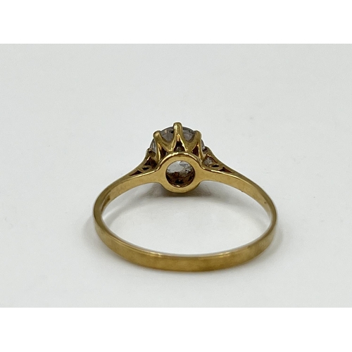 1081 - A hallmarked Birmingham 9ct gold and clear gemstone solitaire ring, size M - approx. gross weight 1.... 