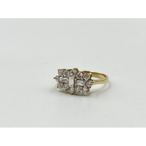 1091 - A hallmarked Birmingham 9ct gold CZ cluster dress ring, size O - approx. gross weight 2.96 grams