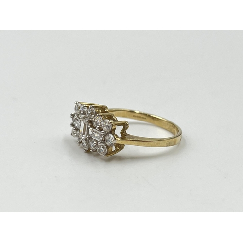 1091 - A hallmarked Birmingham 9ct gold CZ cluster dress ring, size O - approx. gross weight 2.96 grams