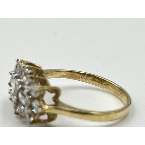 1091 - A hallmarked Birmingham 9ct gold CZ cluster dress ring, size O - approx. gross weight 2.96 grams