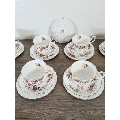 269 - Six Royal Albert Lavender Rose bone china trios and one spare saucer