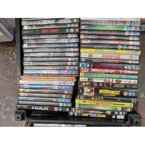 762 - Two boxes containing a collection of DVDs - see images for titles