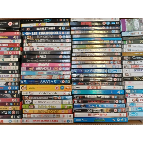 764 - One box containing a collection of DVDs; sealed titles to include Logan, Deadpool, Peter Kay's Phoen... 