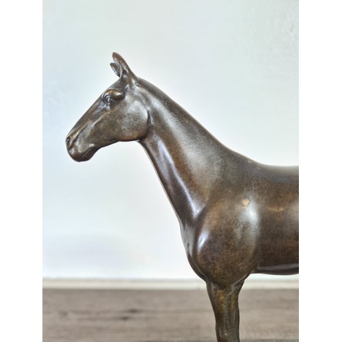 488A - A bronze horse sculpture on marble two step plinth, signed Andre - approx. 21.5cm high x 17.5cm wide... 