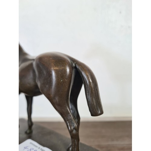 488A - A bronze horse sculpture on marble two step plinth, signed Andre - approx. 21.5cm high x 17.5cm wide... 