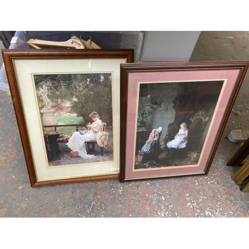 881 - Six framed pictures and prints to include portrait signed 'Gibbs', nude signed 'Michael '89', presse... 