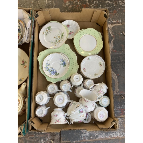 886 - Five boxes containing ceramics to include Royal Vale, Sadler, Royal Cauldon, Royal Doulton, Royal Al... 