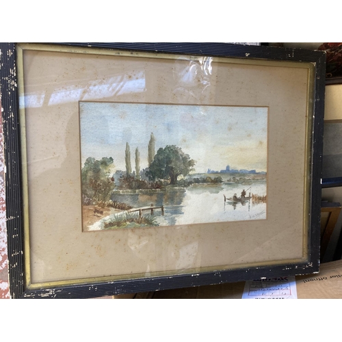 892 - A box containing a large quantity of framed pictures to include pen and ink sailing boats signed 'SB... 