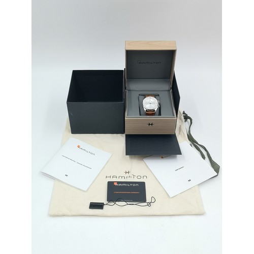 1165 - A boxed Hamilton Jazzmaster Traveler GMT automatic 42mm men's wristwatch purchased 07/12/2021, with ... 