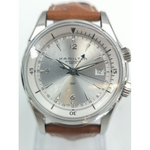 1165 - A boxed Hamilton Jazzmaster Traveler GMT automatic 42mm men's wristwatch purchased 07/12/2021, with ... 