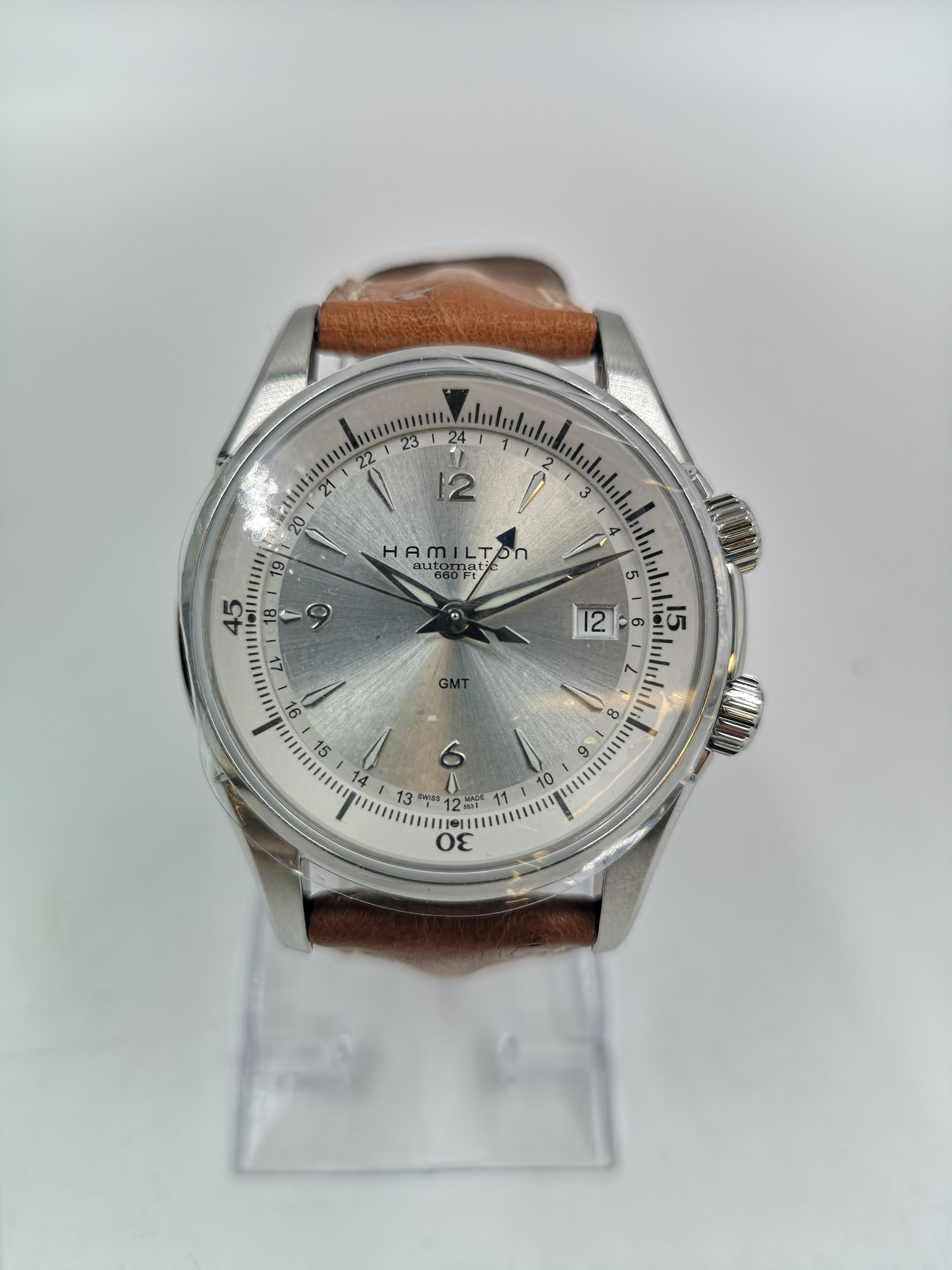 A boxed Hamilton Jazzmaster Traveler GMT automatic 42mm men's ...