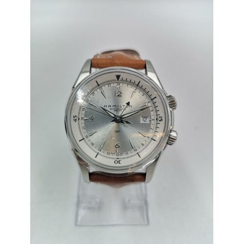 1165 - A boxed Hamilton Jazzmaster Traveler GMT automatic 42mm men's wristwatch purchased 07/12/2021, with ... 