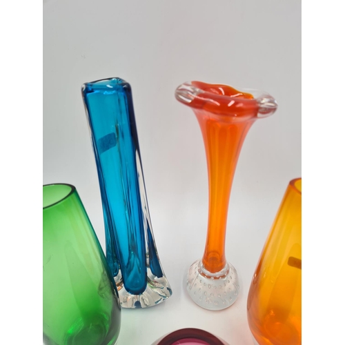 218 - Five mid 20th century studio glass vases - largest approx. 23cm high