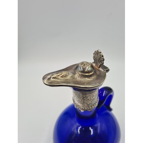 226 - A Victorian cobalt blue glass and silver plate claret jug - approx. 21cm