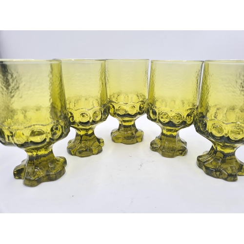 229 - Five 1970s Tiffin Franciscan green glasses - approx. 14cm high