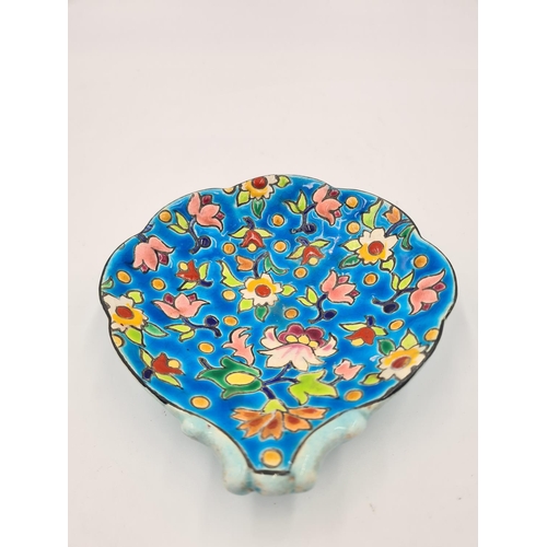 243 - A 1930s Longwy France enamel painted ceramic scalloped dish - approx. 13cm x 12cm