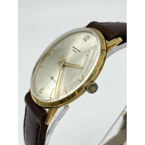 1134A - A 1966 14ct gold cased mechanical men's wristwatch retailed by Sanford Bros. with ETA cal. P320 move... 