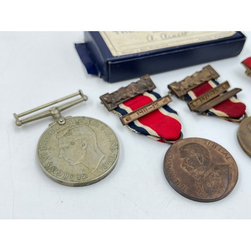 1180 - Five medals, 1911-12 The King's medal presented to A. Arnett, 1912-13 The King's medal presented to ... 