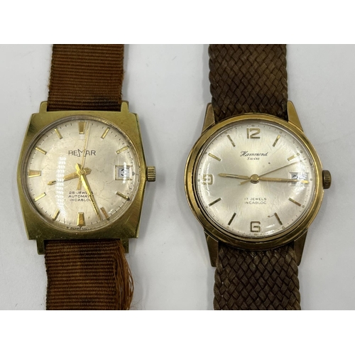 1174A - Two vintage mechanical Swiss men's wristwatches, one Hammond and one Bemar