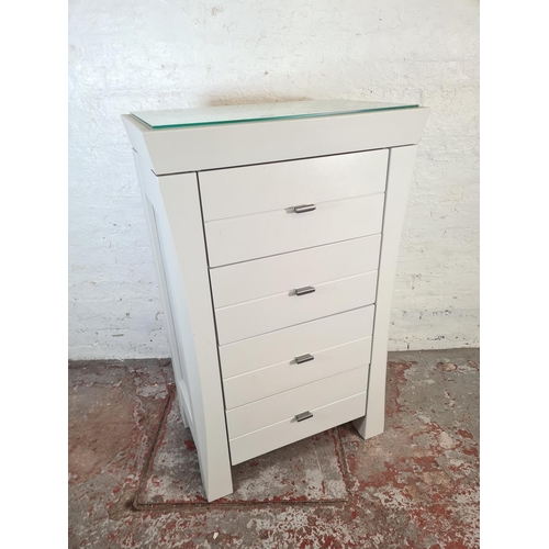 43 - A modern grey painted chest of four drawers with glass top - approx. 120cm high x 75cm wide x 47cm d... 