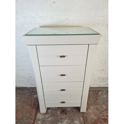 44 - A modern grey painted chest of four drawers with glass top - approx. 120cm high x 75cm wide x 47cm d... 