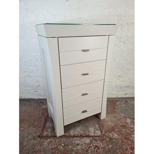 44 - A modern grey painted chest of four drawers with glass top - approx. 120cm high x 75cm wide x 47cm d... 