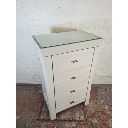 44 - A modern grey painted chest of four drawers with glass top - approx. 120cm high x 75cm wide x 47cm d... 