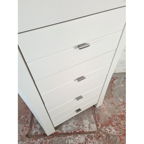 44 - A modern grey painted chest of four drawers with glass top - approx. 120cm high x 75cm wide x 47cm d... 