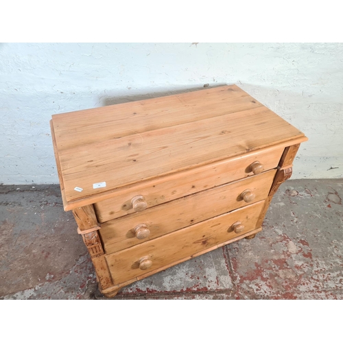 46 - A Victorian pine chest of three drawers - approx. 82cm high x 96cm wide x 54cm deep