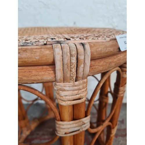 62 - A mid 20th century bamboo and wicker circular side table - approx. 47cm high x 38cm diameter