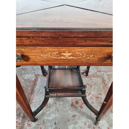 7 - A late Victorian inlaid rosewood envelope games table - approx. 75cm high x 55cm square