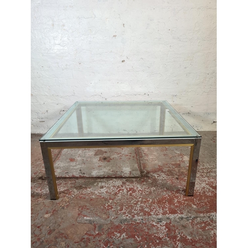 8 - A 1970s Italian brass and steel coffee table with glass top, in the style of Romeo Rega - approx. 41... 