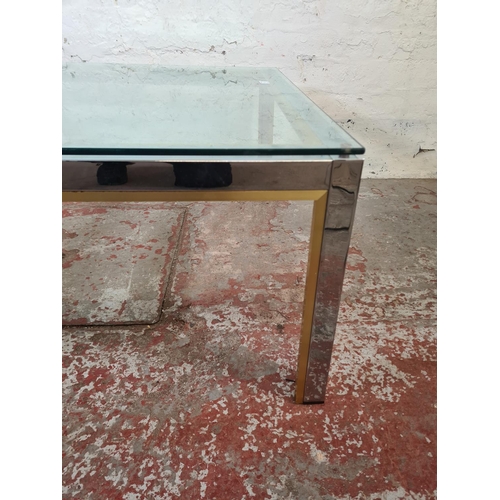 8 - A 1970s Italian brass and steel coffee table with glass top, in the style of Romeo Rega - approx. 41... 