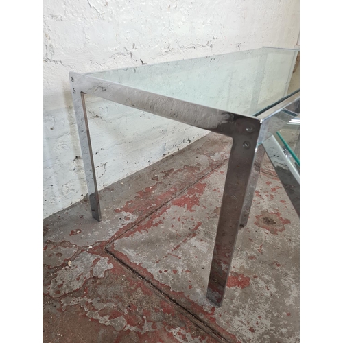 9 - A 1970s Merrow Associates chrome and glass nest of three tables - largest approx. 42cm high x 114cm ... 