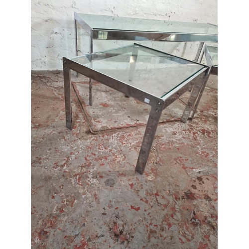 9 - A 1970s Merrow Associates chrome and glass nest of three tables - largest approx. 42cm high x 114cm ... 