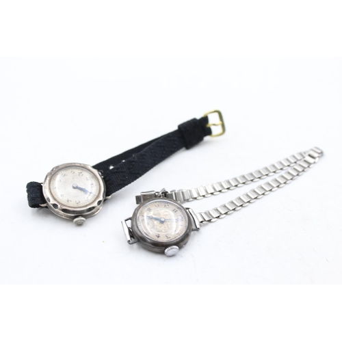 1225 - Two Art Deco style .925 silver cased mechanical wristwatches