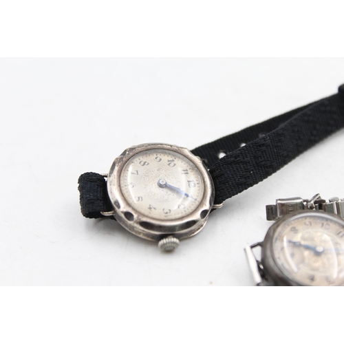 1225 - Two Art Deco style .925 silver cased mechanical wristwatches