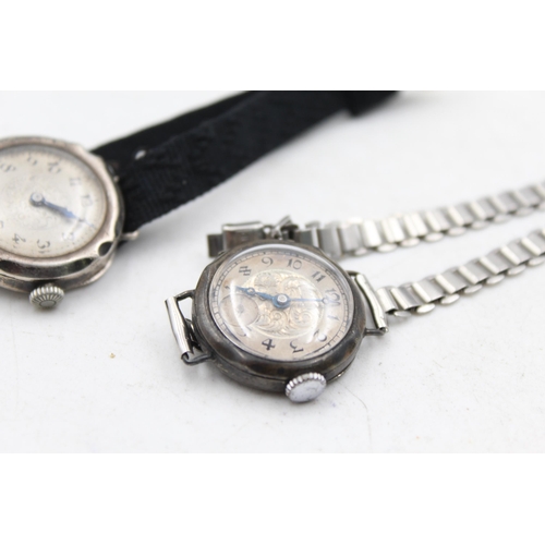 1225 - Two Art Deco style .925 silver cased mechanical wristwatches