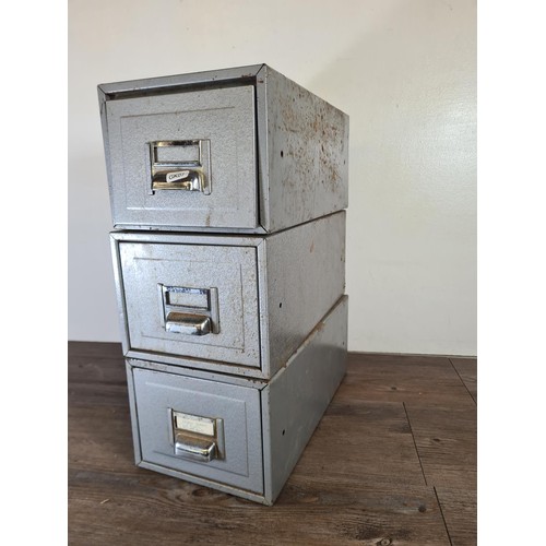 318 - Three mid 20th century grey metal index filing cabinets - each approx. 16cm high x 20cm wide x 39cm ... 